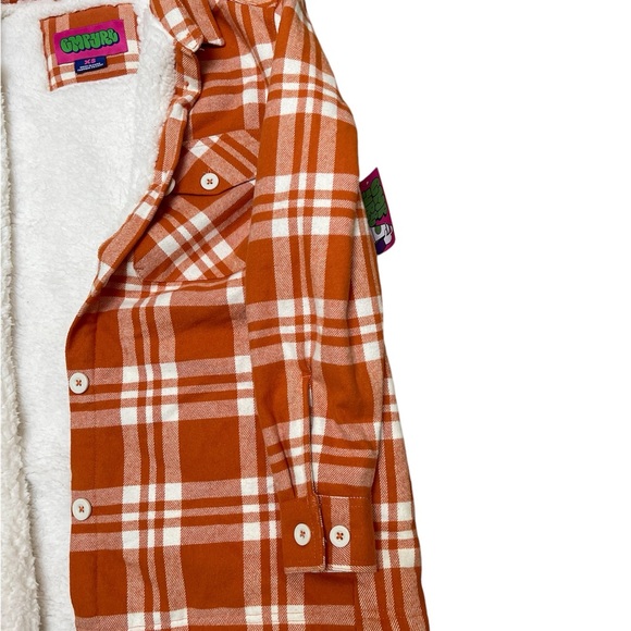 Empyre Women’s Flannel Sherpa Long Sleeve Jacket Color Orange White - Picture 7 of 13